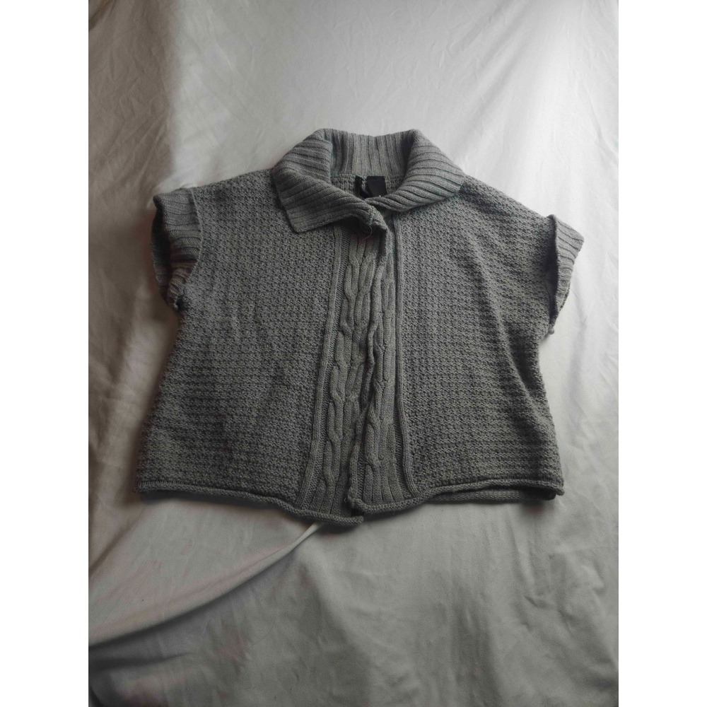 Cardigan Sweater Womens M Gray Cable Knit Collared Preppy Academia Grandpacore
